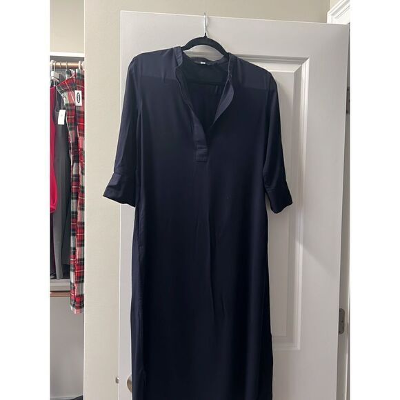 Uniqlo Black Midi Button Down Shirt Dress XS - Picture 1 of 4